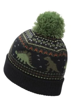 Mountain Warehouse Fairisle Kids Dinosaur Beanie -Kids Fashion Clothing Store 043497 nav fairisle kids dinosour pom beanie acc aw21 02