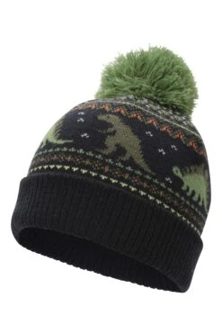 Mountain Warehouse Fairisle Kids Dinosaur Beanie -Kids Fashion Clothing Store 043497 nav fairisle kids dinosour pom beanie acc aw21 03
