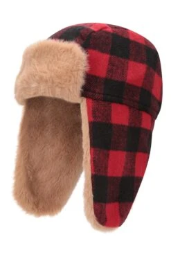 Mountain Warehouse Kids Gingham Trapper Hat -Kids Fashion Clothing Store 043841 red gingham check fleece lined trapper acc aw21 03