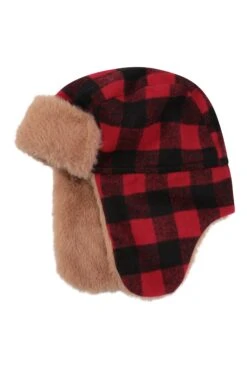 Mountain Warehouse Kids Gingham Trapper Hat -Kids Fashion Clothing Store 043841 red gingham check fleece lined trapper acc aw21 05
