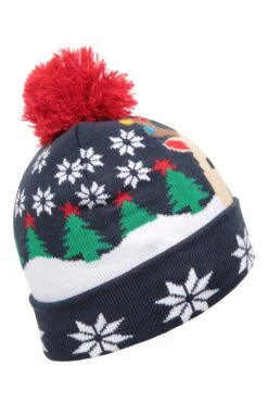 Mountain Warehouse Festive Kids Light Up Beanie -Kids Fashion Clothing Store 051576 nav xmas light up kids pom beanie acc aw22 03