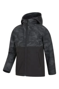 Mountain Warehouse Exodus Kids Camo Print Softshell -Kids Fashion Clothing Store 051599 bca exodus kids camo yoke water resistant softshell kid aw22 04