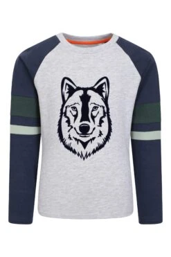 Mountain Warehouse Flock Wolf Kids Organic T-Shirt -Kids Fashion Clothing Store 051623 nav flock wolf kids organic ls tee kid aw22 01