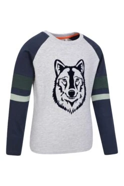 Mountain Warehouse Flock Wolf Kids Organic T-Shirt -Kids Fashion Clothing Store 051623 nav flock wolf kids organic ls tee kid aw22 02