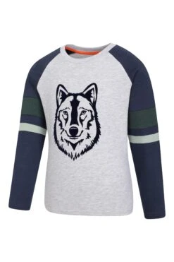 Mountain Warehouse Flock Wolf Kids Organic T-Shirt -Kids Fashion Clothing Store 051623 nav flock wolf kids organic ls tee kid aw22 03