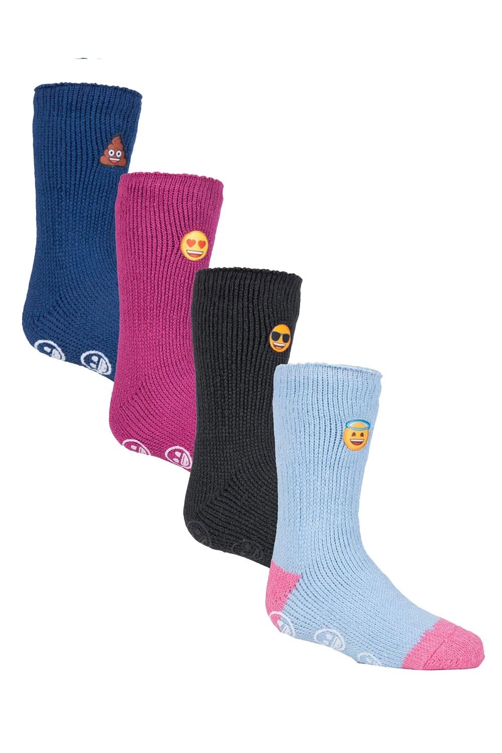 Kids Thermal Emoji Slipper Socks 4-Pack 3 Kids Thermal Emoji Slipper Socks 4-Pack