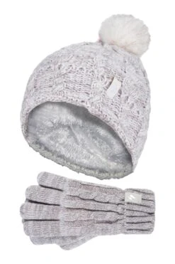 Kids Cable Bobble Hat & Gloves Set
